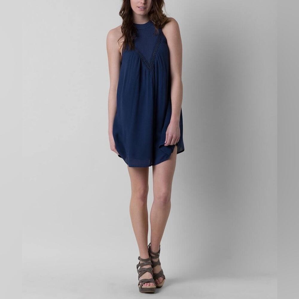 NWT Volcom Peaceazy Navy Mini Dress Size Medium Crochet insets
